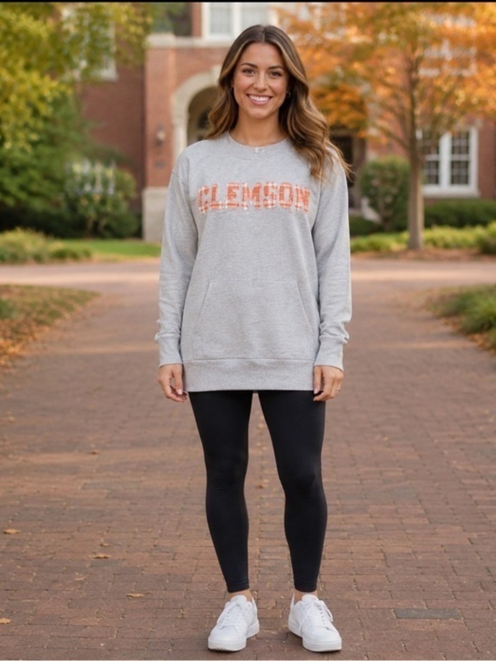Boxercraft Clemson Tigers Gray Plaid Graphic Sweatshirt Kangaroo Pocket XS